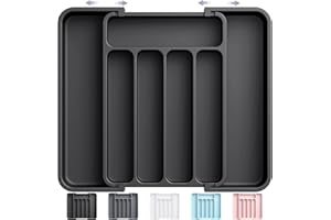 Aujen Besteckkasten für Schubladen -Abnehmbar Besteckeinsatz für Schubladen, Erweiterbar Praktischer Schubladeneinsatz, Effiziente und Vielseitiger Küchen Organizer, Schwarz, Mittel