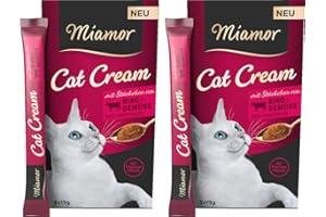Miamor Cat Snack Cream Bœuf et légumes | Lot de 2 6 x 15 g + 1 sachet gratuit | Une récompense saine sans additifs inutiles | Délicieuse collation à lécher