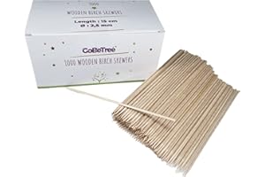 GOBETREE 1000 Brochetas de Madera de 15 cm y Ø 2.5 mm. Pinchos y Palos de Abedul para Parrillas, Barbacoas, Carnes, Verduras y Manualidades