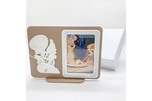 Ingrosso e Risparmio Orologio da Tavolo con Cornice portafoto Tortora incorporata e Angelo Custode Bianco - bomboniere Battesimo Originali