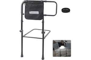 JAOGAUS Lit Stand Up Aid avec jambe rallongée, poignée de lit, barbecue de lit, hauteur réglable, protection latérale réglable de 43 à 59 cm, lumière à capteur LED pour éviter les chutes