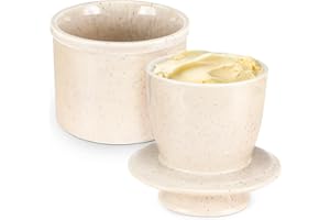 Pavlleen Mantequera Francesa con Tapa,Mantequilleras con línea de agua,Mantequera de cerámica con tapa,para guardar mantequilla fresca,Apta para Lavavajillas