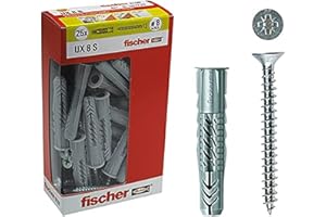Fischer, Tasselli UX 10x60 S Y con vite con vite per Muro pieno, Mattone Forato, Cartongesso