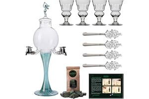 ALANDIA Absinth Zubehör Set 1x Absinth Fontäne Grüne Fee | 4x Gläser mit Reservoir | 4x Löffel aus Edelstahl | 1x Zucker