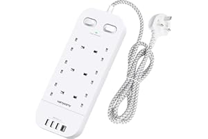 HANYCONY Extension Lead with USB Slots, 6 Way Outlets Power Strip with 4 USB Ports, 1800J Surge Protection Double Switch Plug Extension with 1.8M Braided Extension Cord for Home, Office