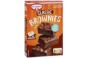 ‎DR. OETKER Dr. Oetker Brownies, 456g, Backmischung für dunklen Rührteig mit Raspelschokolade zum Zubereiten von 16 Brownies, inkl. praktischer Backform