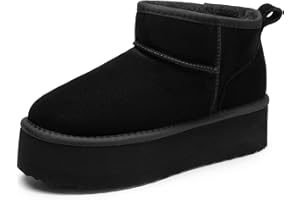 DREAM PAIRS Classic Platform Snow Boots for Women Platform Mini Boot Suede Leather, Ankle Boots Winter Boots Lightweight Anti-Slip Outsole for Outdoor FuzzyClassic