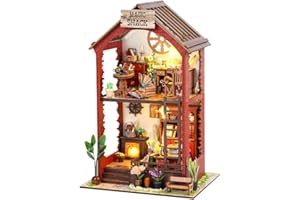 LUFEIS DIY Book Nook Kit, 3D Wooden Puzzle Bookend Bookshelf Decor, DIY Miniature Book House with Furniture and LED Light, Booknook Miniature Model House for Adults to Build, Toolkit Included