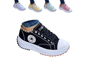 KFGJ 2022 Canvas Shoes Women Fashion Trainers, Femmes Plate-Forme Baskets Femme Chaussures Décontractées Compensées Formateurs Respirants Baskets Femme Femme Chaussures en Maille, Noir, 37 EU