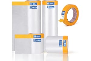EFUTURETIME 4 rollos de Plástico Cubretodo con Cinta Adhesiva, Plástico Protector Muebles 280 cm x 20 m x 1, 150 cm x 20 m x 1, 55 cm x 20 m x 2 y 1 rollos de Cinta de Pintor 25 mm x 50 m