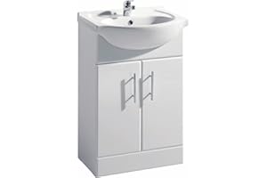 VeeBath Linx Bathroom Vanity Basin Sink Cabinet Unit High Gloss White Soft Close Door Hinges Storage Furniture - 550mm