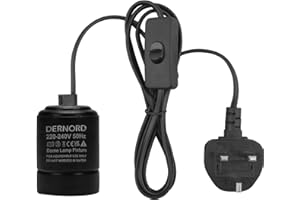 DERNORD E27 Lamp Holder - Reptile Heat Lamp Tortoise Vivarium UVB Light Bulb Basking Spot Holder Adapter Ceramic Socket with On/Off Switch & Plug