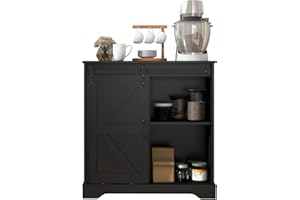 Panana Sideboard, Küchenschrank mit Schiebetür und Verstellbarem Regal, Aufbewahrungsschrank für Küche, Wohnzimmer, Esszimmer (Schwarz)