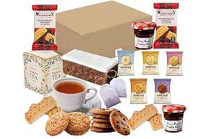 SOOLAR Traditional English Tea Gift Set Afternoon Tea Hamper Contains Bonne Maman Jam, Tea, Biscuit Packs, Shortbread Fingers, Cake in a Box