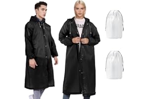 KoMico 2 Pack EVA Rain Poncho Waterproof, Reusable Clear Poncho Waterproof Adult Raincoat Jacket with Hood and Bag, Portable Festival Plastic Poncho for Women Men Outdoor Activities