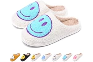 NiRhE Comfy Smiley Face Cozy Plüsch Warm Slide on House Slipper mit Memory Foam Home Slip-on Pelz Hausschuhe Cushioned Indoor Outdoor Clog Slipper für Frauen Männer Mädchen Jungen,E-42/43EU