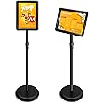 Excefore A4 Sign Stand Adjustable Poster Stand Aluminum Snap Frame Menu Stand Replaceable Advertising Rack Floor Display Stands with Safety Corner and Stable Round Base (Black, A4)