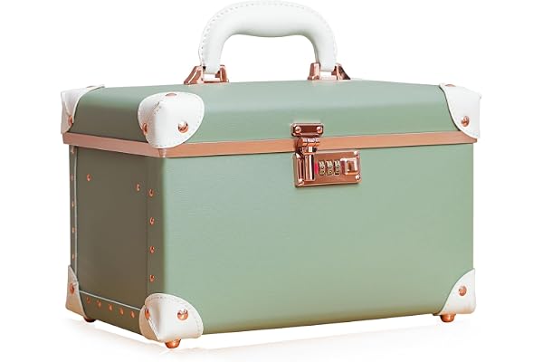 urecity Vanity Case Rigide Femme Beauty Case Mallette Rangement Maquillage Makeup Case de Voyage Boite (M, Vert Avocat)