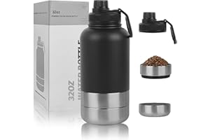 JINFANSHURICH 32oz 2 en 1 Botella para perros para viajes, acero inoxidable 304, botella para perros para viajes con comedero y cuenco de agua, botella térmica para personas y perros, perfecta para exteriores