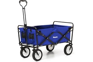 LifeGoods Chariot Pliable Enfant - Chariot De Transport - De Jardin - Chariot De Plage - Chariot - roulettes Pivotantes - 2 Stands Capacité De Charge 70KG - Bleu