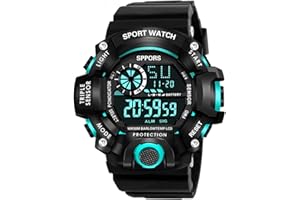 Routefuture Montre Sport Homme Digitale avec Grand Cadran Analogique et LED Numérique, Digital Montre Bracelet Homme Garçon, Chronographe, Bracelet en Résine