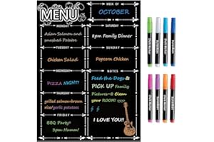 DumanAsen Magnetic Fridge Calendar, Meal Planner, Dry Eraser Weekly Menu Board - 16" x 12" inches - Includes 8 Colourful Pens (Black)