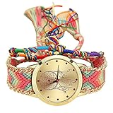 BaZhaHei Damen Uhren Van Native Handmade Damen Vintage Quarzuhr Dreamcatcher Friendship Uhren Weberei Traumfänger Armband Uhr (Bunt B)