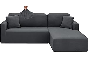 CHELZEN Housse de Canapé Elastique Peninsula en Forme de L, 2 Pièces Housses de Canapé d'angle, Housse de Canapé pour Chaise Longue avec Deux Taies d'oreiller (1 Place+2 Place, Gris Foncé)