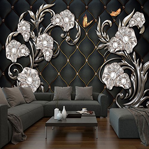 FOTOTAPETEN TAPETEN 3D LUXUS SCHMUCK BLUMEN SCHWARZ KN-1125 (XXL 400x280 cm 8-Bahnen)