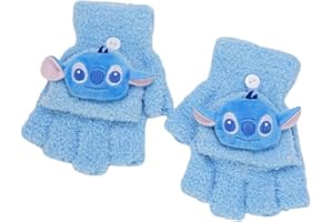 FEIFEI'S BOW FEIFEI’S BOW Fingerless Flap Cover Gloves Elsa Spiderman Winter Knit Warm Mittens Soft Lined Fleece Thermal Outdoor Half Finger Gloves with Cover Convertible Flip Top for Kids boys girls