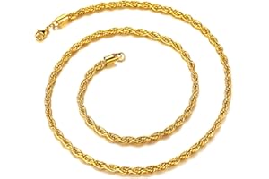 Richsteel Collar de Cuerdas Acero Inoxidable para Hombres Mujeres, 3mm / 6mm Grosor 46cm - 76cm Largo [Platino/Dorado/Negro]