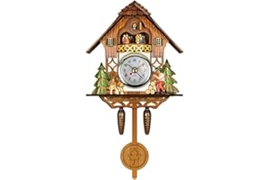 Hidyliu Reloj de cuco con pájaro cuco de madera antigua, campanillas de cuco, casa de pájaros, reloj de pared colgante automático, campana, péndulo, decoración del hogar