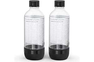 Mycket Soda Maker Bottles, 2 Dishwasher-Safe Bottle for Water Carbonation Bottle, 1 Litre BPA Free Reusable PET Sparkling Water Bottles for Soda Machine, Black