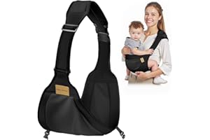AOOWU Portabebés Portátil, Portabebés Ergonómico Transpirable para Bebés de 6 a 36Meses, Ajustable Portabebes Multifuncional, Plegable Portabebés para Bebés y Niños de Hasta 25kg (Negro)