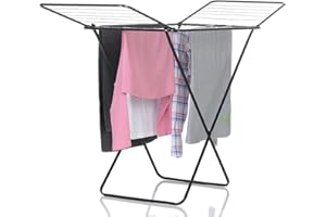 ‎POSTEN ANKER Michelino Wäscheständer aus Aluminium, große Trockenfläche 18 m, einklappbarer Wäschetrockner für Badezimmer oder Balkon, Flügelwäscheständer in schwarz, Größe 128 x 55 x 3 cm, Wäsche Ständer Trockner