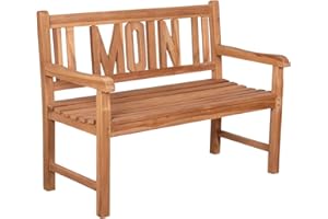 ‎MR. DEKO MR. DEKO® Gartenbank Motiv Teakholz | Holzbank mit Lehne | Friesenbank für draußen | 2-Sitzer 120x60x94 cm | Sitzbank Teak massiv & wetterfest Garten Balkon Terrasse | Parkbank zum Relaxen (Moin)