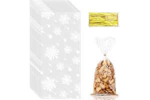 FANNITE Paquet De 100 Sachets À Biscuits De Noël, Flocon De Neige En Cellophane Transparent Avec 100 Attaches Torsadées, Pour Bonbons, Chocolats
