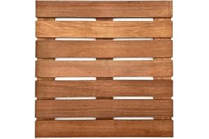 Belladoor Terrassenfliese Bangkirai | 1 Stück x 50 x 50 x 2,4 cm = 0,25 m² | Fein Geriffelt | Holzfliese | Terrassenfliesen aus Bangkirai-Holz I Beständiger Balkon-Bodenbelag | 7 Latten