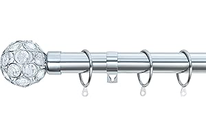 A.Unique Home Beaded Gem Metal Extendable Curtain Pole with Rings and Fittings, In a Variety of Colours and Sizes (25/28mm) (Nickel, 120cm - 220cm, 47" to 87" Approx)