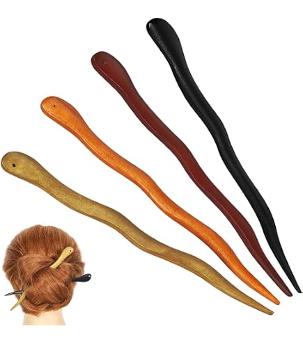 2 Bastoncini Per Capelli In Legno Floreali – Neri Con Stampa Fiore – Lunghi 7 1/8 Pollici
