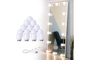 HURYEE Hollywood Style LED Vanity Mirror Lights Kit with Dimmable Light Bulbs, Stick on Lighting Fixture Strip for Makeup Vanity Table & Dressing Room/Bathroom Mirror (14Bulbs)