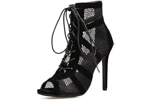 YIJOY Botas de Baile Latino Mujer Botines Punta Abierta,Tacones Altos Femeninos, Zapatos Baile de Salón