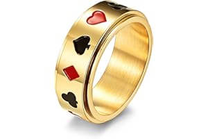 HMOOY Anneau Fileur Acier Inoxydable, Anneau Poker As Pique Carte Jouer Anneau Bande Fidget Anneau Anxiété Anti-Stress pour Femmes Hommes Bague Fiançailles Promesse Mariage Taille 7-11
