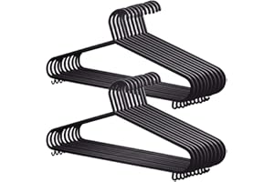 KARAN KING® Adult Plastic Strong Coat Hangers - Black Colour - Strong Plastic- Durable Space Saving with Suit Trouser Bar and Lips (20)