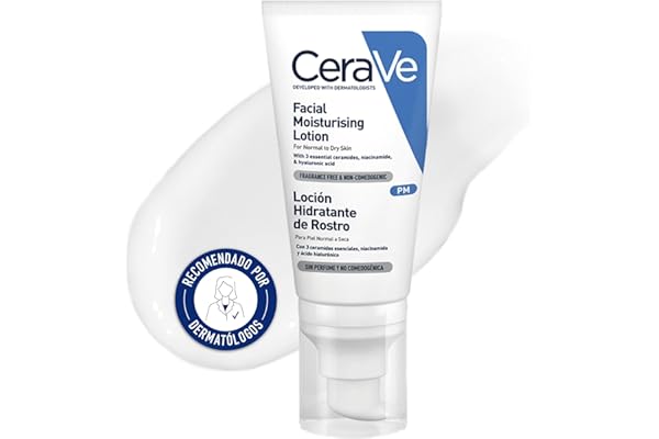CeraVe, Loción Hidratante de Rostro PM, Para Piel Normal a Seca, Hidrata y Restaura la Barrera Protectora de la Piel, Enriquecida con Ceramidas Esenciales, Niacinamida y Ácido Hialurónico