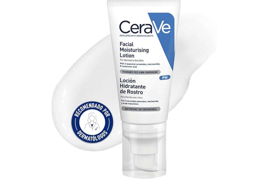 CeraVe, Loción Hidratante de Rostro PM, Para Piel Normal a Seca, Hidrata y Restaura la Barrera Protectora de la Piel, Enrique