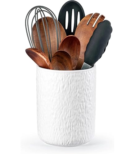 Porte-ustensiles De Cuisine Rotatif 360° - Récipient En Céramique Style Campagne, Beige
