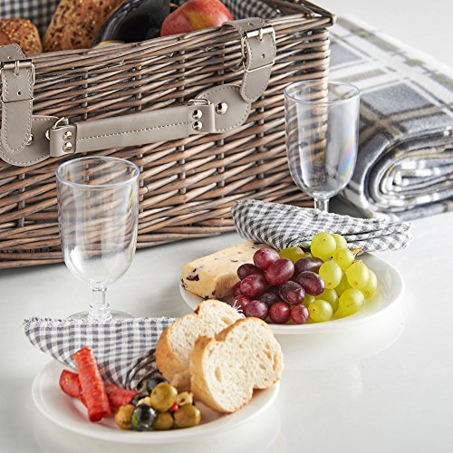 VonShef Deluxe 4 Personen Traditioneller Weidenkorb Picknickkorb mit Besteck, Tellern, Gläsern, Geschirr & Vliesdecke – Grauer Gingham - 3
