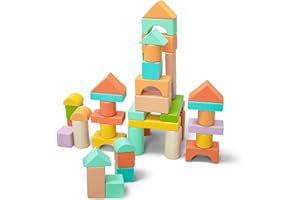 umu® Set di Mattoncini da Costruzione per Bambini, 100 Blocchi Colorati in Legno Massiccio, da 1 Anno