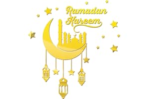 YAOZUP Ramadan Kareem Deko,Ramadan Aufkleber Wanddekoration, Ramadan Kareem Sticker,Acryl Mond,Sterne & Buchstaben Selbstklebende Aufkleber Golddekor, Ramadan Deco für Wand Tür Fenster Ornamente (C)